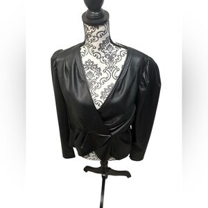 Express Black Faux Leather Long Sleeve Wrap Top